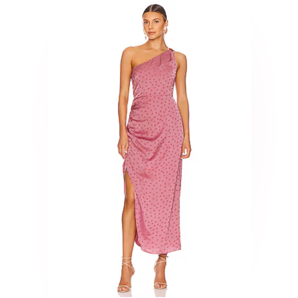 Favorite Daughter Singles Table Dress One-Shoulder Pink Polka Dot Maxi Dress